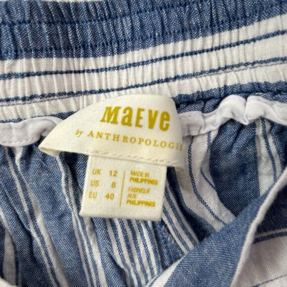 Anthropologie Maeve Women's Size 8 Striped Linen Blend Elastic Waist‎ Crop Pants - Picture 8 of 16